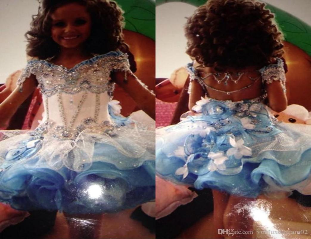 

Cute Organza Mini Glitz Girls039 Pageant Dresses Off Shoulder Beaded Rhinestones Cupcake Blue White Little Flower Girl Dresses 8062471, Burgundy