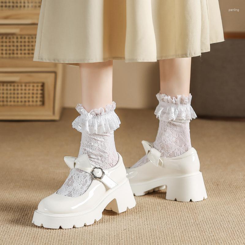 

Dress Shoes Chunky Platform Mary Jane White High Heel Lolita Girls Japanese Style College Student Uniform Shoe Bow Women's Pumps