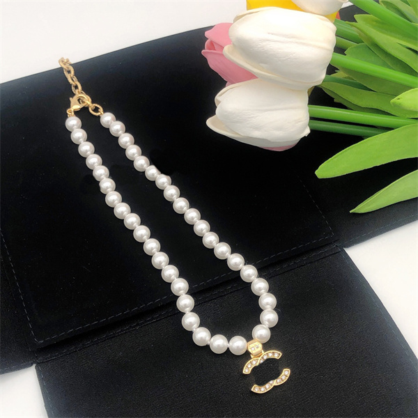 

Top quality Double Letter Pendant gold Necklaces Designer CCity Crysatl Pearl Rhinestone Necklace Women Jewerlry Accessories 0045