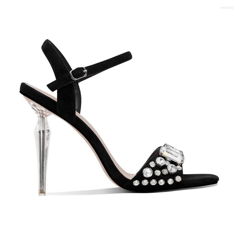 

Sandals 2023 Summer Rhinestone Chain Europe And America Black Straight Buckle Sexy High Heels Slim
