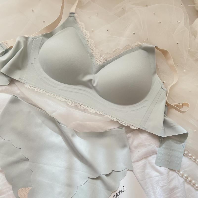 

Bras Sets Simple And Seamless Girls Underwear One Cup Gathers Smooth No-wire Bra Panties Set With Pad Women Lingerie Briefs, As picture show