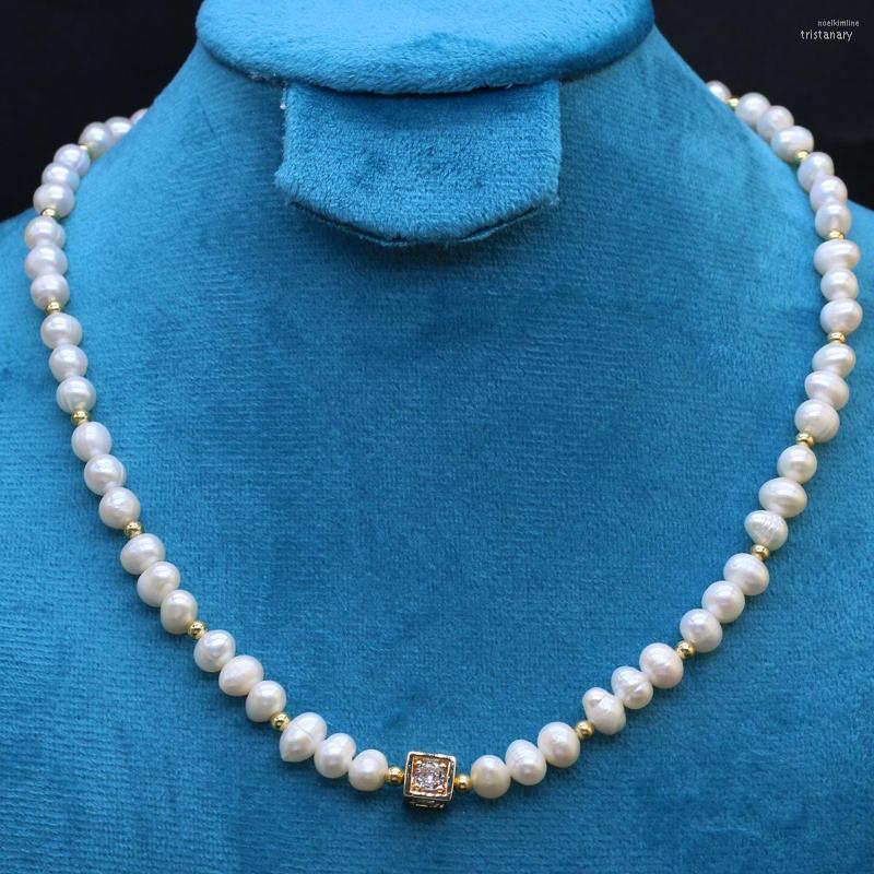 

Chains Natural Fresh Water Pearl Necklace Punch Bead Color For Women Jewelry Party Banquet Gift Girls