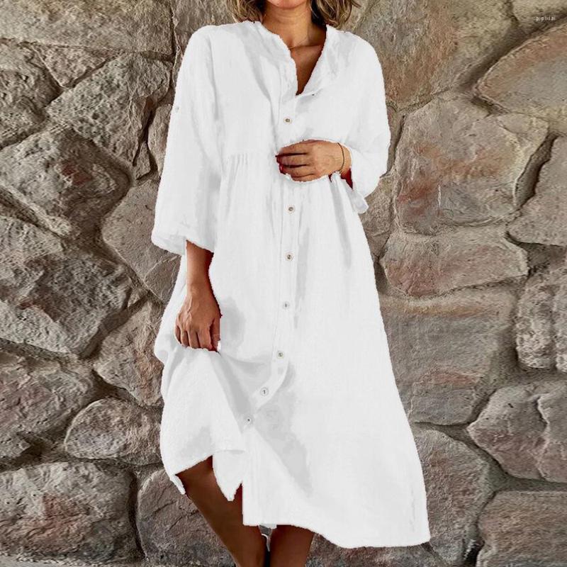 

Casual Dresses Solid Cotton Linen Shirt Dress For Women Clothing 2023 Summer Oversize Loose Midi Female White Black Skirt Vestid