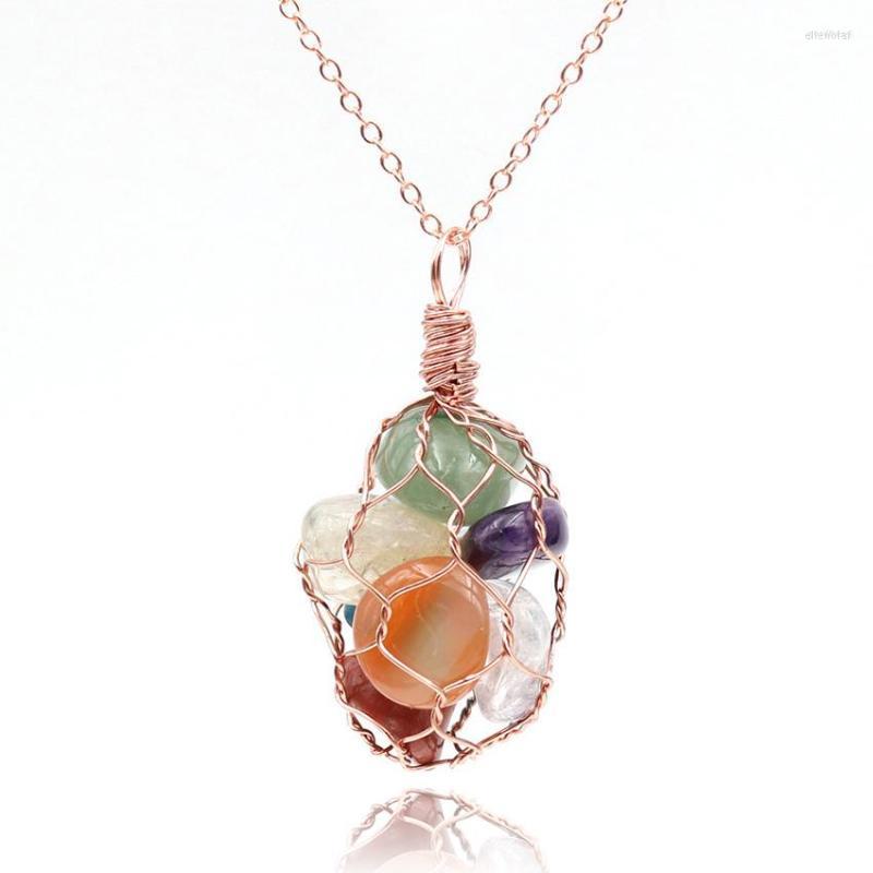 

Pendant Necklaces Rose Gold Color Wire Wrap Irregular Shape Many Style Stone Link Chain Necklace Healing Chakra Jewelry
