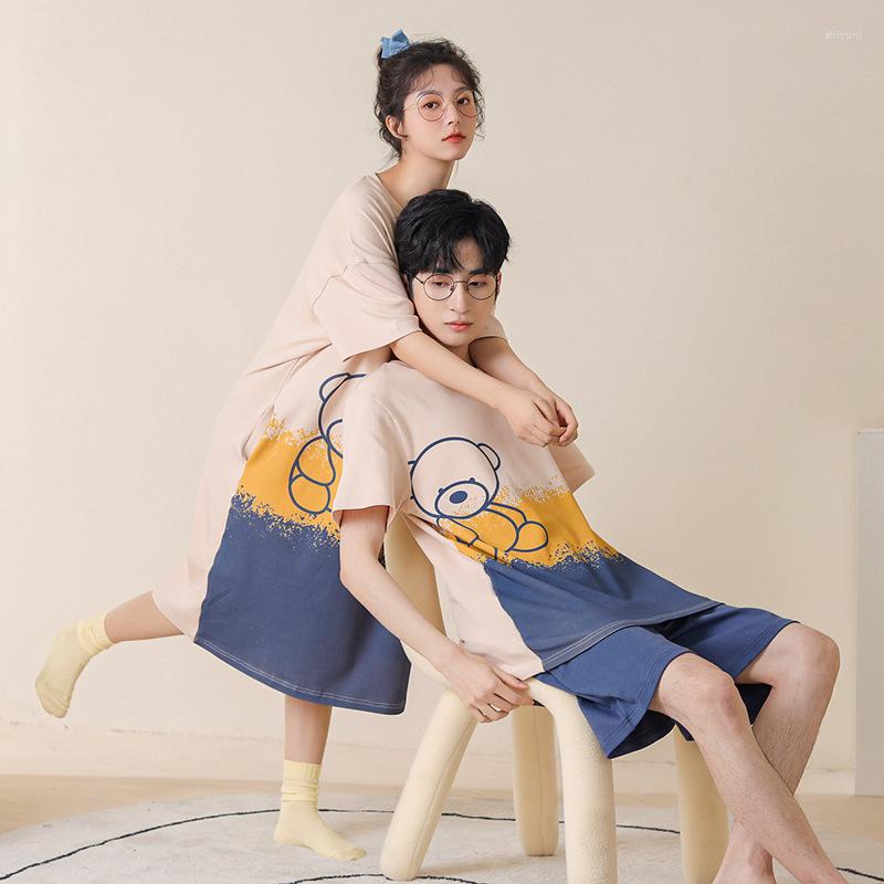 

Men's Sleepwear Korean Couples Matching Nightwear Set Cotton Pajamas Summer Short Thin Home Clothes For Women And Men Pyjamas Pijamas Pjs, Style 8