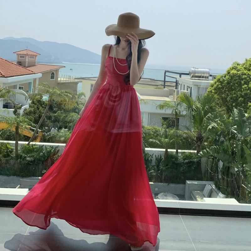 

Party Dresses Summer Princess On Advanced Sense Of Temperament Mei Red Female Sanya Holiday In Yunnan Dress, Rose red