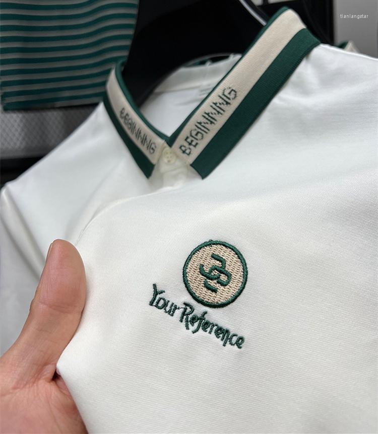 

Men's Polos Fashion Contrast Polo Shirt Men's Short Sleeve T-shirt Casual Youth High End Simple Letter Embroidery, Beige