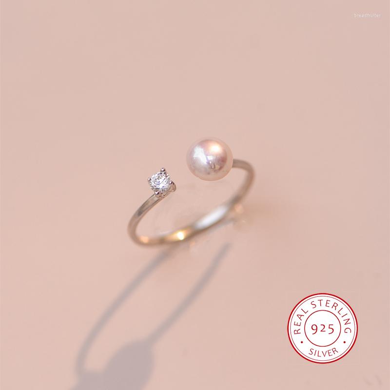 

Cluster Rings Retro Pearl Diamond Ring Female S925 Sterling Silver Fashion Adjustable Four Claw Party Wedding Birthday Gift