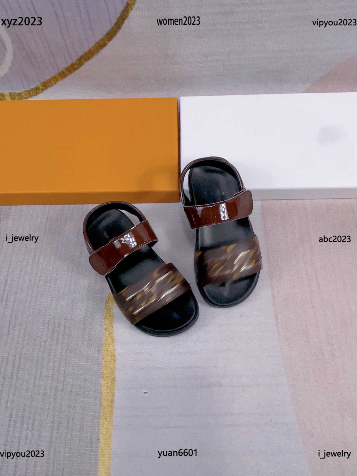 

designer kids shoes summer Metal logo decoration Kids Sandals Letter printing Child Slippers Box Packaging Children's Size 26-35, #1