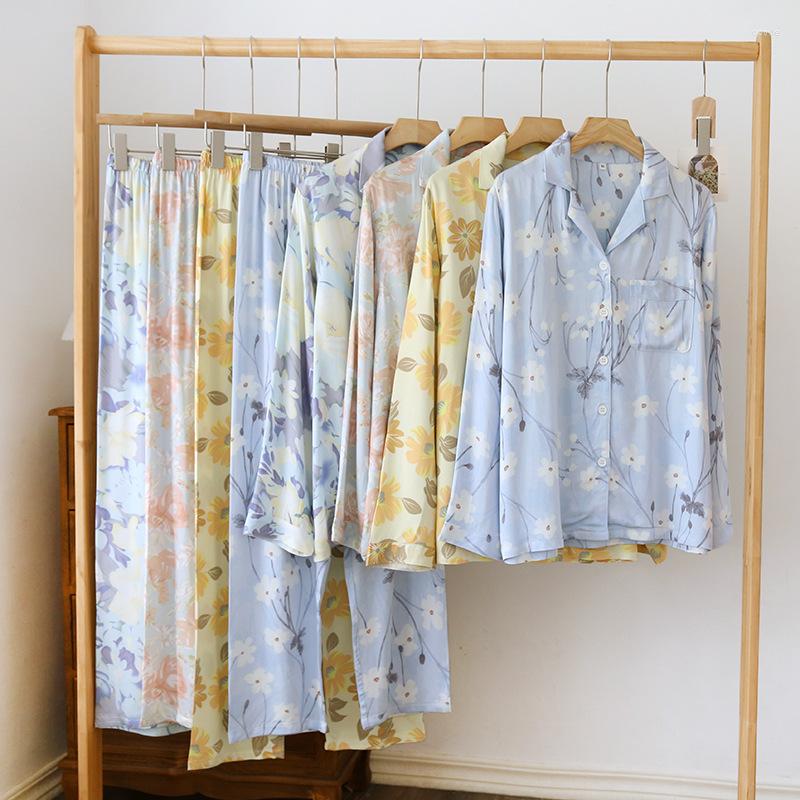 

Women's Sleepwear Women's Spring And Summer Thin Gongsatin Pajamas Cotton Silk Long Sleeve High End Home Furnishing Set Printing Female, Picture2