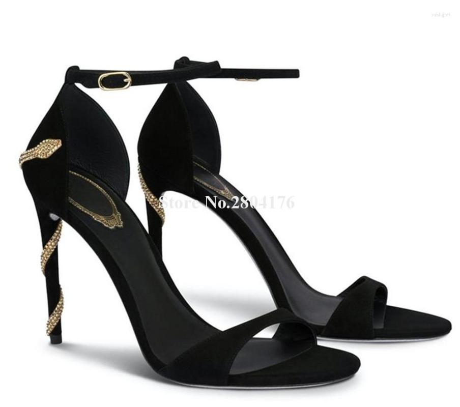 

Dress Shoes Est Snake Shape Cross Sandals Women Sexy Open Toe Black Suede Stiletto Heel Unique Heels, 7.5cm heels