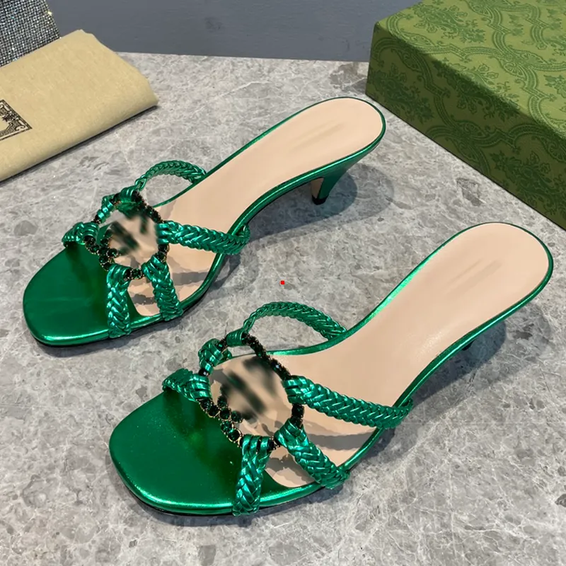 

2023 Summer New High Heel Slippers Luxury Designer Women's Sandals Fashion Versatile Woven Hollow Out Open Toe Slippers High Heels, Picture color