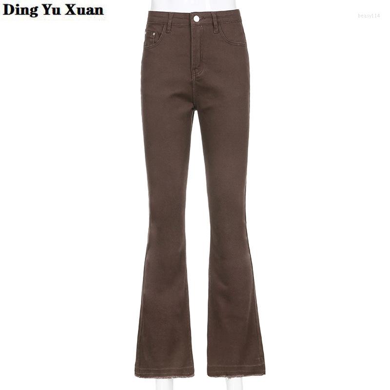 

Women' Jeans Autumn Black Brown Khaki Women High Waist Flare Pants Casual Streetwear Denim Trousers Female Slim Mujer