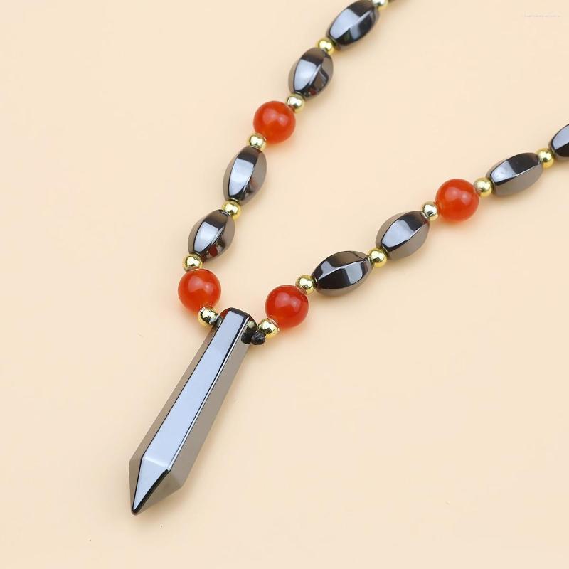 

Pendant Necklaces Black Men's Neutral Necklace Cubic Geometric Shape Red Beads Fashionable Natural Hematite Stone Jewelry Ornaments