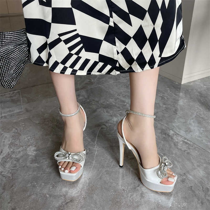 

Lady Sandals Women's Summer New Style Elegant Slim Heel Button Strap Rhinestone Fairy High Heels, Black