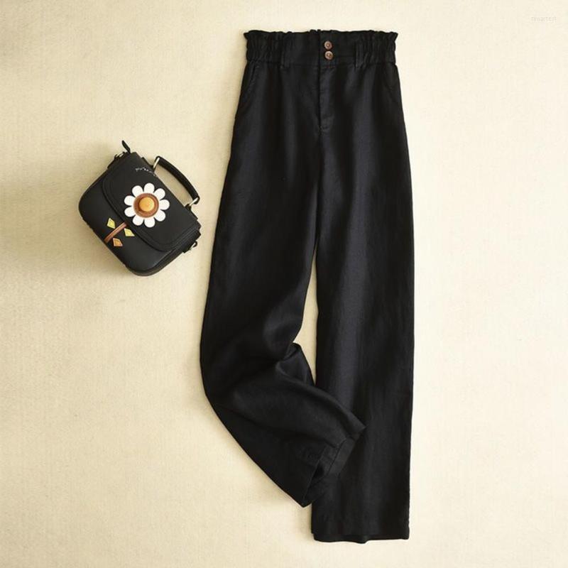 

Women's Pants Women High Waist Bud Elastic Waistband Lady Slacks Buttons Pockets Full Length Office Trousers Wide Leg, Grey
