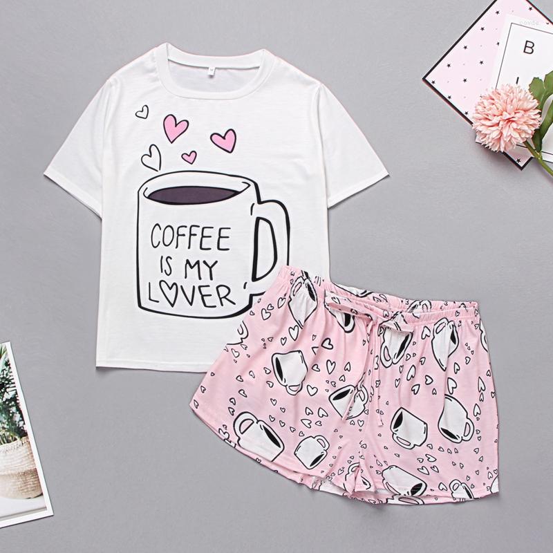 

Women' Sleepwear Lips Print Tshirt Cartoon Elastic Waist Shorts Casual Women Summer Cute Round Neck Short Sleeve Pajama Set Homewear, Black