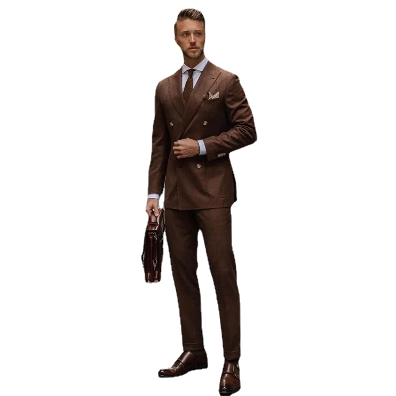 

Brown Double Breasted Mens Suit Peaked Lapel For Wedding Tuxedos Two Pieces Groom Wear Prom Blazers With Jackets And Pants, Same as image