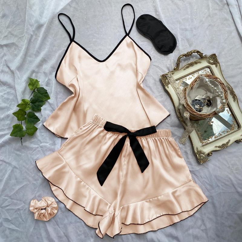 

Women' Sleepwear Bow Pajama Sets Sexy Two Pieces Silk Sling Women' Shorts Set Loose Nightwear Female Home Suit, Dnl3105k1