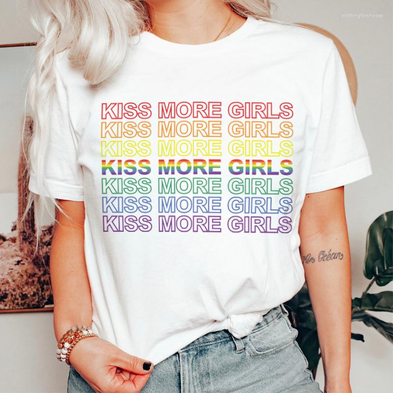 

Women' T Shirts 5261 Kiss More Girls LGBT Pride T-Shirts Gay Lesbian Month 2023 Shirt Funny Tshirts Rainbow Flag Queer Tees Clothes, White