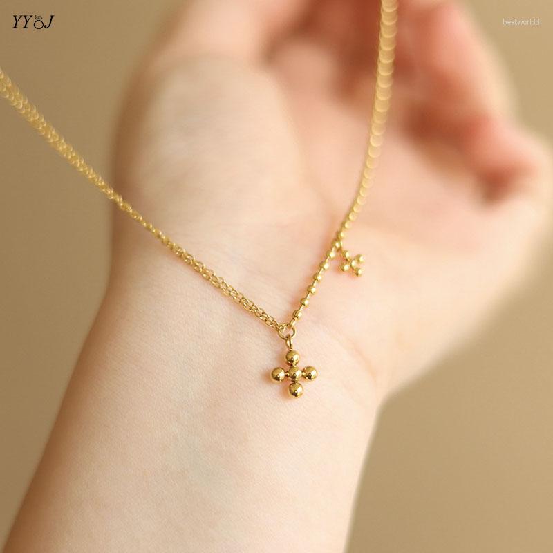 

Pendant Necklaces Small Beads Cross Necklace For Women Stainless Steel Minimalist Dainty Jewelry Elegant Simple 2023
