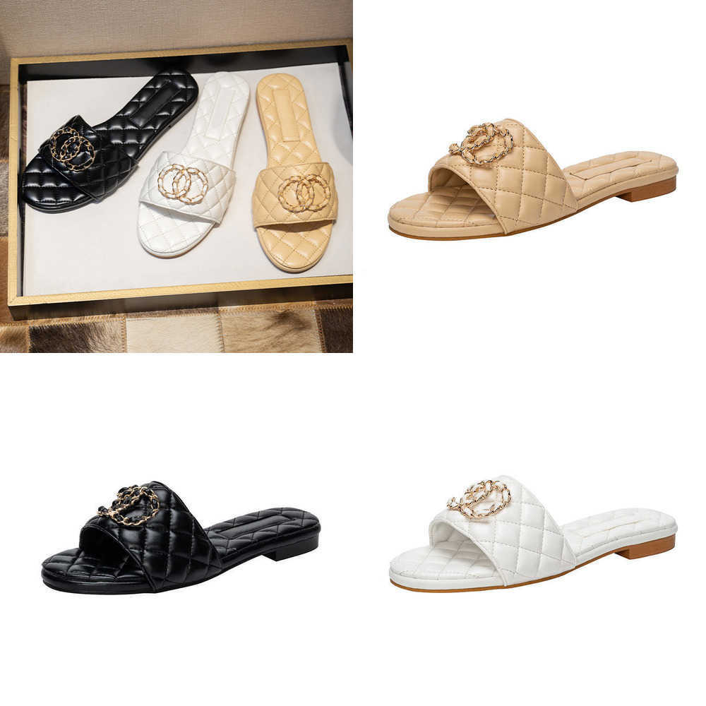 

2023 New plaid quilted Sandals Women's Beach Vacation Paris checks Designer Casual C Chain buckle double Flats Slippers Fashion Show Leather Non-Slip Slipper c Slide, 2305pd14-1