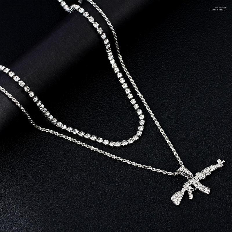 

Chains JUST FEEL Punk Vintage Gun Pendant Necklace For Women Shine Crystal Tennis Chain Choker Necklaces Hip Hop Jewelry Gifts
