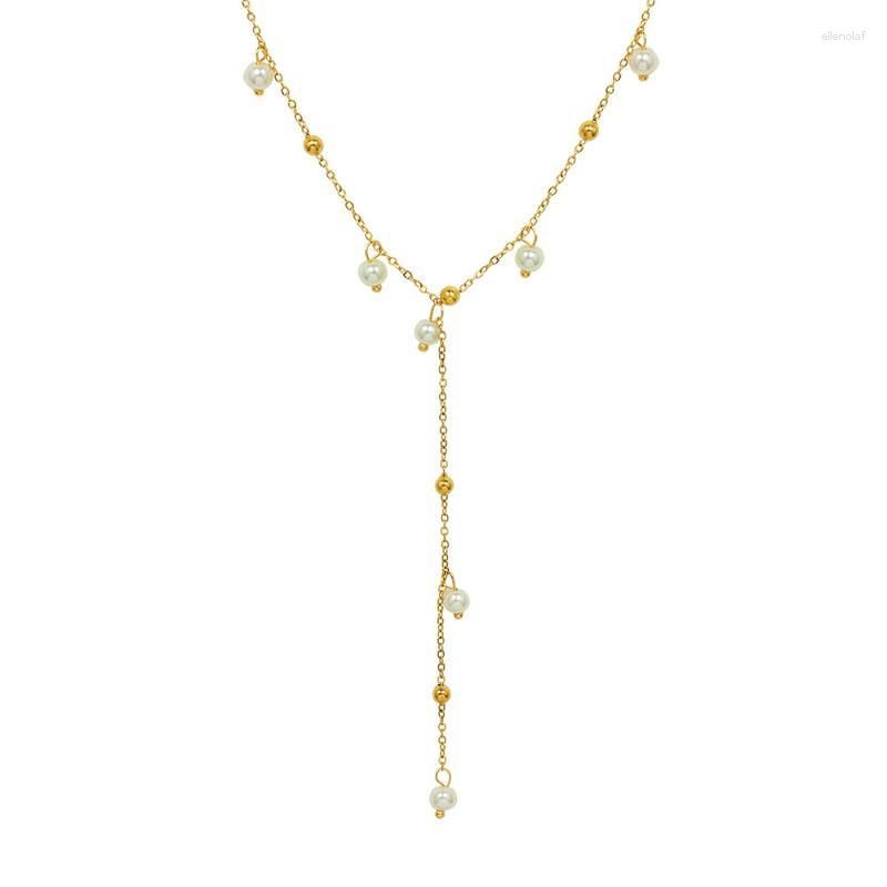 

Chains Arrival 316L Stainless Steel Dainty Pearl Drop Necklace Freshwater Dangle Long Chain For Women Girl Jewelry