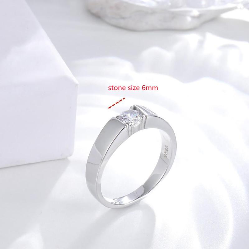 

Cluster Rings 925 Sterling Silver White Wedding Ring 5mm Round Zircon Light Smooth Circle For Woman Man Classic Engagement Jewelry