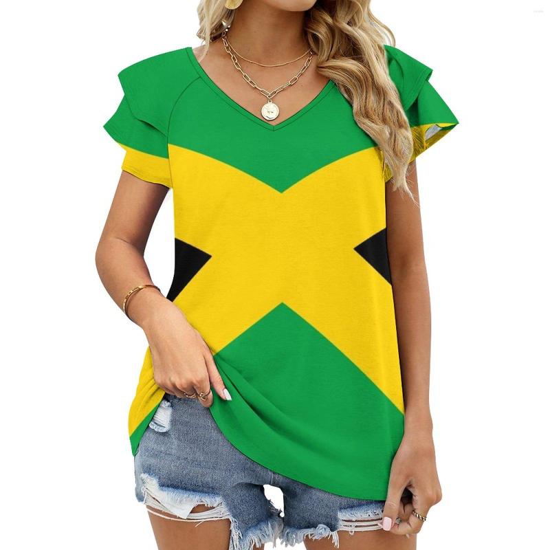 

Women' T Shirts Flag Of Jamaica Lotus Leaf Neck Women' T-Shirt Cute Elegant Tops Tees Long Sleeve T-Shirts Casual Jamaican, Nt
