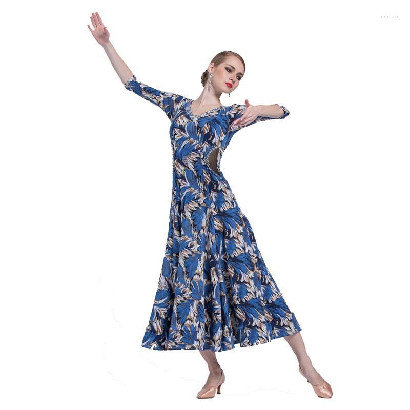 

Stage Wear M-1720 Simple Ballroom Dance Waltz Dress Women's Summer Performance Printed Practice For Sale, Picture shown