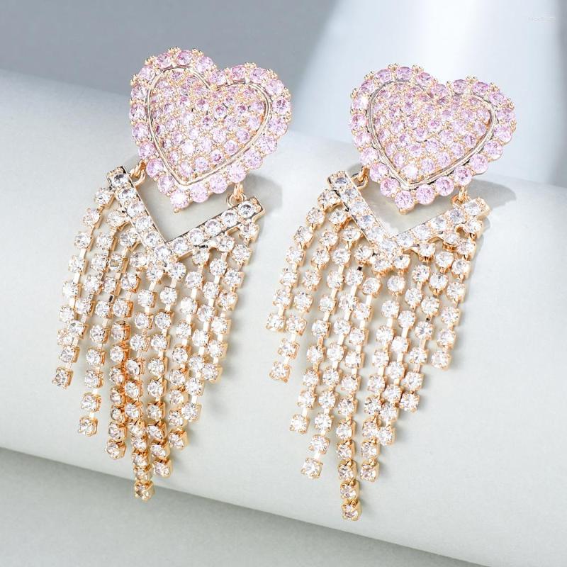 

Dangle Earrings GODKI Iced Out Hip Hop Heart Tassel For Women Wedding Geometric Drop Earring Brincos Female DIY Fashion Jewelry Gift