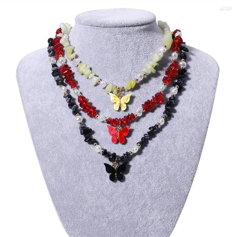 

Choker Bohemian Clear Crystal Geometric Butterfly Pendant Necklace Jewelry For Women Colorful Beads Clavicle Chain Collar