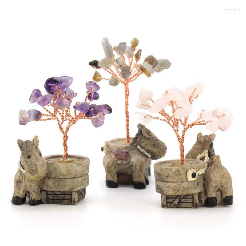 

Pendant Necklaces KFT Natural Crystal Tree Home Decoration Crafts Copper Wire Money Resin Base Office Donkey Pull Mill Ornament Stone