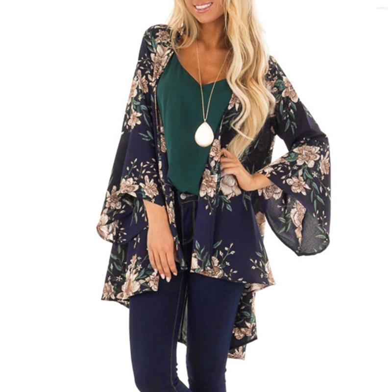 

Women' Swimwear Women Summer Long Flowy Kimono Cardigans Boho Chiffon Floral Beach Cover Up Tops, Black