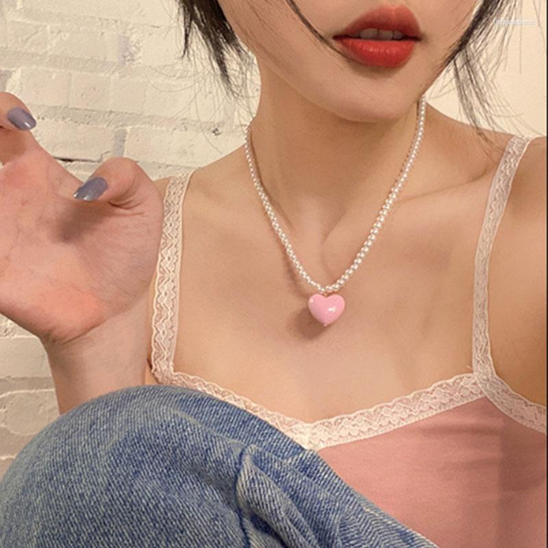 

Choker Acrylic Love Imitation Pearl Necklace Female Violet Heart Pendant Millet Beaded Cute Women's Jewelry