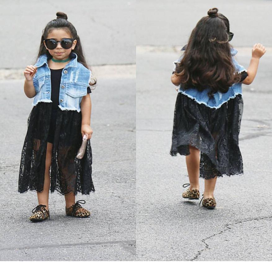 

Brand New Fashion Autumn Baby Denim Girl Dress Girl Lace dress with Cowboy Coat Lace Skirt 3T to 8T9382635, Black