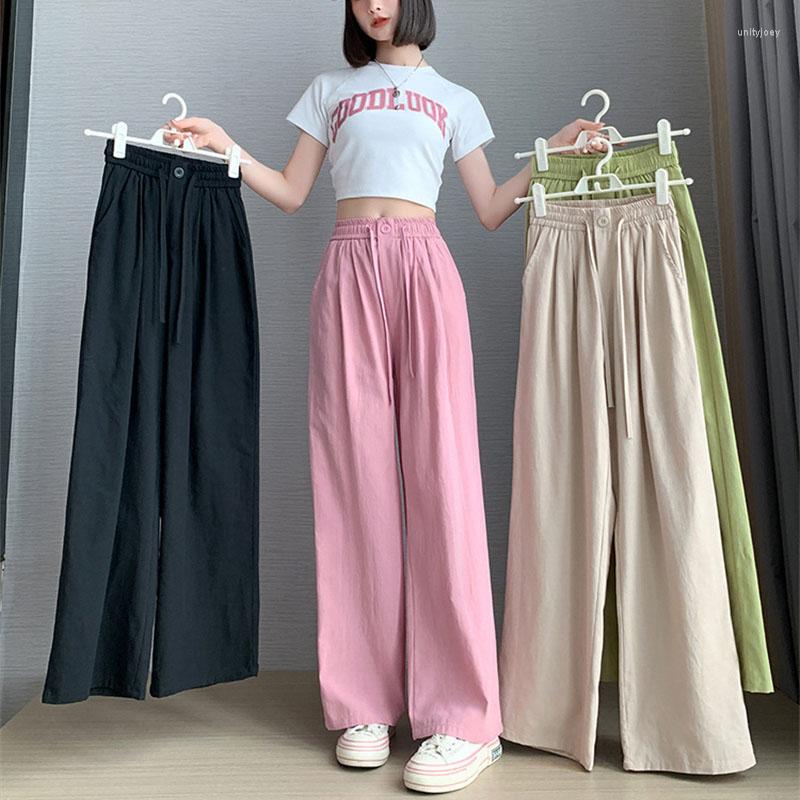 

Women' Pants 2023 Spring Summer Cotton Linen Wide-leg Women High-waist Loose Cosy Casual Trousers Lady Black Pink Khaki Straight, Black long style