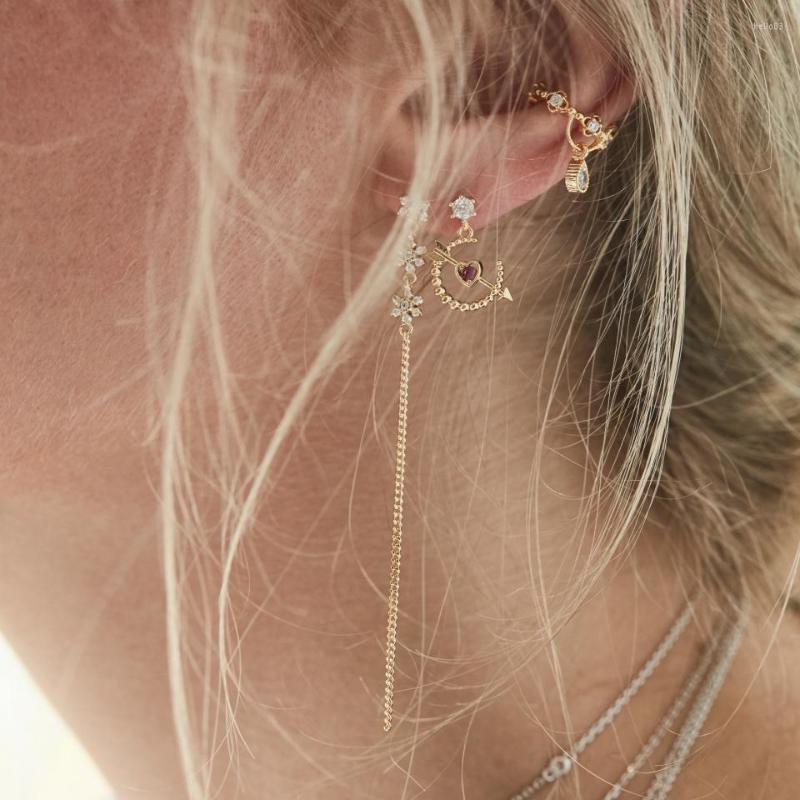 

Dangle Earrings Valentines Lover Gift Jewelry Gold Color Heart Earring Moon Arrow Cz Drop Elegance Lovely Girl Ladies Chic Nice