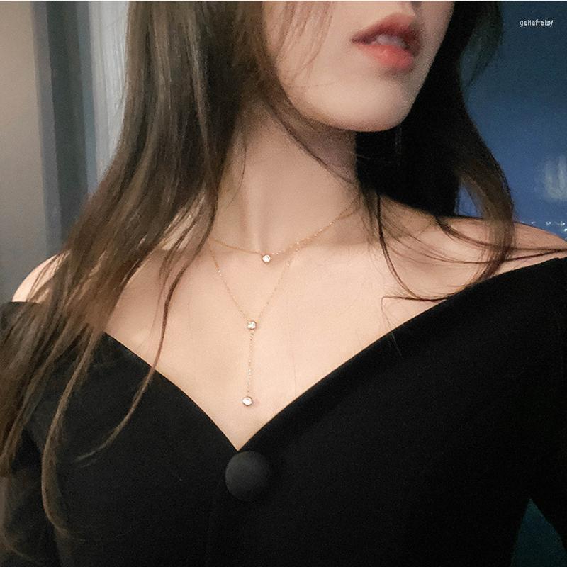 

Choker Chokers Simple Double Layer Titanium Steel Rose Gold Necklace Ladies Korean Fashion Jewelry Gothic Party Girl Sexy Clavicle