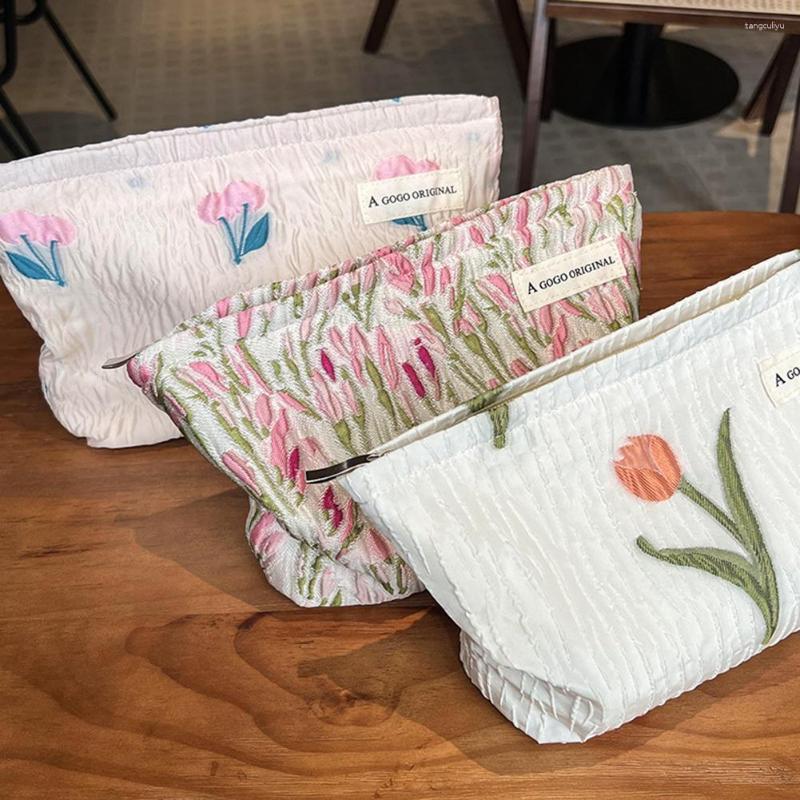 

Cosmetic Bags Large Travel Bag For Women Tulip Makeup Organizer Female Zipper Toiletry Make Up Case Storage Pouch Luxury Lady Box, Rose pink