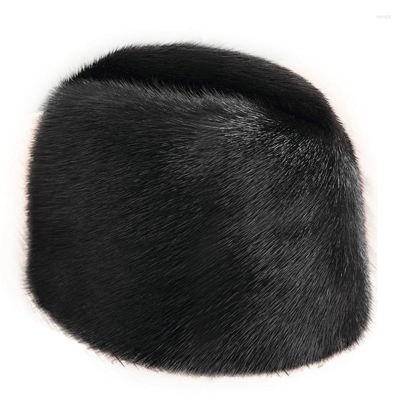 

Berets 2023 FXFURS Fashion Men Wholeskin Hat Men's Real Cap Winter Warm Top Headgear Beanie Beret, Black