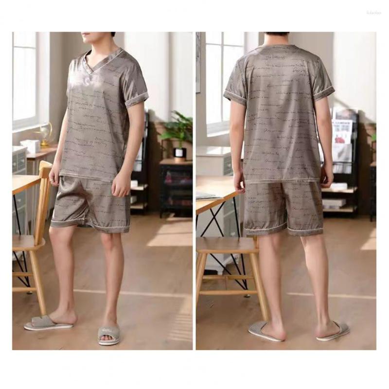 

Men's Sleepwear 1 Set Fashion Lounge Wear Thin Men Pajamas Pullover Summer Loungewear Home, Silver white