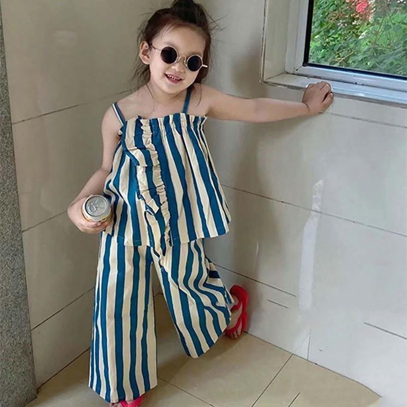 

Clothing Sets Kids Girls Striped Suspender Top And Nine Point Pants Suit Holiday Outdoor Soft Playsuit