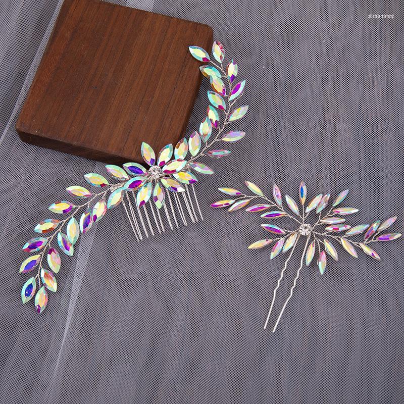 

Hair Clips Floralbride Alloy Colorful Clear Opal Crystals Rhinestones Bridal Comb Pins Wedding Headpieces Women Girls Jewelry