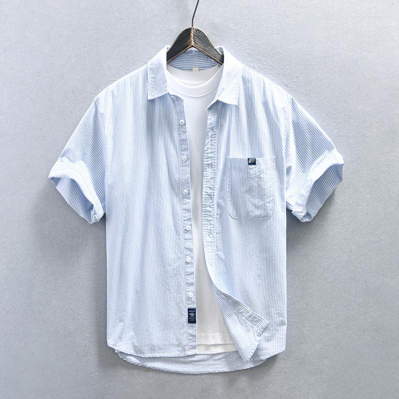

Men's Casual Shirts Striped Short Sleeve Shirt For Men Turn-down Collar 2023 Summer Men's Clothing, Z927 gray