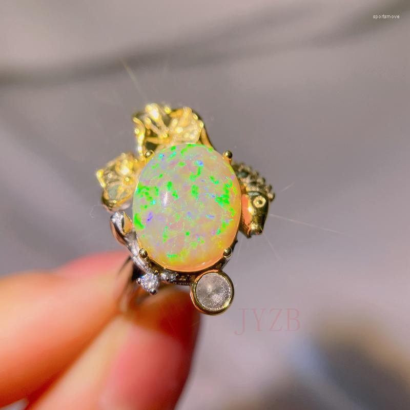 

Cluster Rings Natural Colorful Opal Ring 925 Silver Retro Plated 18K Gold High Grade Fashion Gift Free Delivery