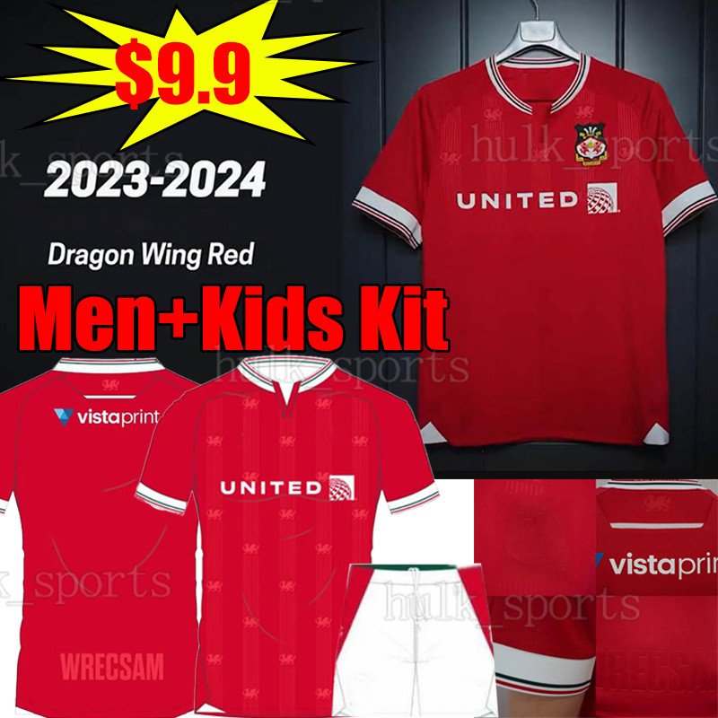 

9.9 23/24 Wrexham soccer jerseys 2023 2024 The Red Dragons MULLIN PALMER DALBY HAYDEN LEE Men kids kits football shirt no name no number, 22-23 home