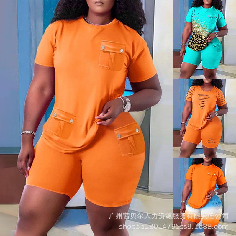 

Women's Tracksuits Pocket Design Round Neck Top & Shorts Set Women Short Sleeve T Shirt Tee Tops High Waist Pants Spring Summer, Lpu3523a2