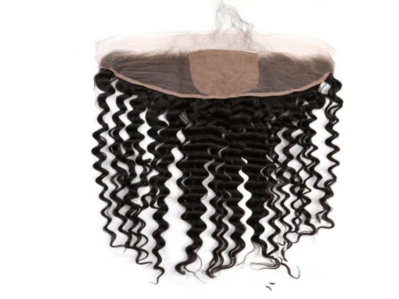 

13X4 Deep Wave Lace Frontal with 4X4 Silk Base Closure Brazilian Human Hair Pieces Natural Black Color Hair Extensions BELLAHAIR6009478, Natural color